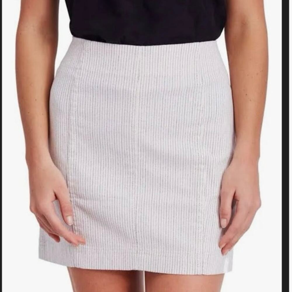 NWT Free people Modern Femme Yarn-Dye Pinstripe Mini Skirt Size 10 Black/White